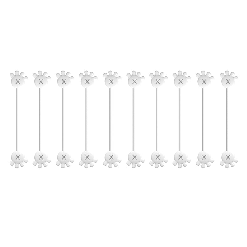 Magnetic silicone cable organizer clip attached to a metal lamp stand, organizing its power cord.