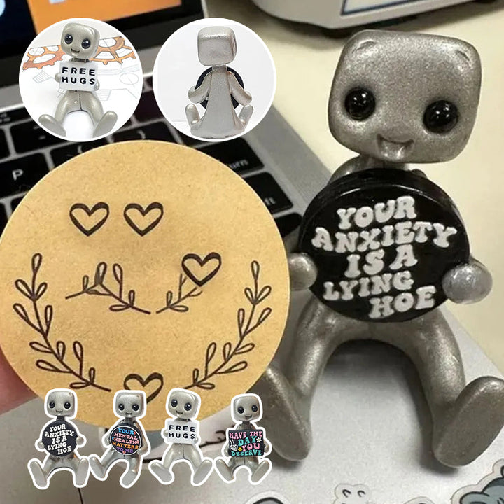 Unisex Mental health robot desk companion, resin figurine for positive vibes and wellness