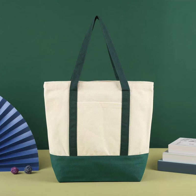 Group of assorted colorful mini canvas tote bags, perfect for showcasing variety and options