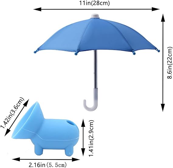 Pocket-sized phone umbrella and stand, suction cup attachment for car or desk, functional decor