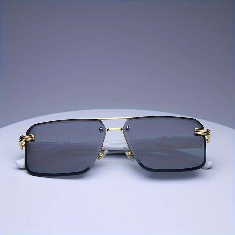 Side view of modern aviator sunglasses, showcasing slim metal temples, UV400 lenses, unisex eyewear.