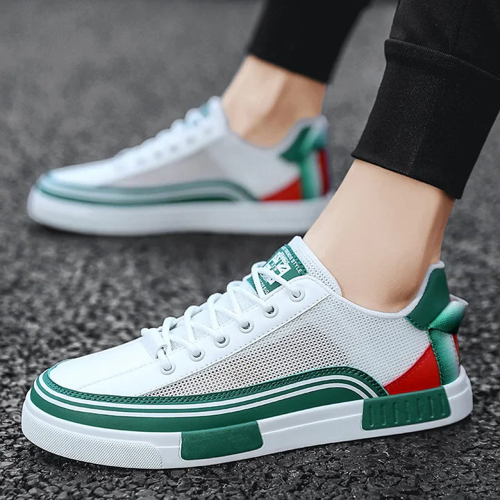 Breathable mesh and premium leather on Unisex Modern Edge athletic footwear.