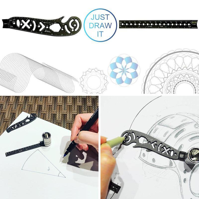 Portable engineer tool: multi-function metal ruler with integrated compass