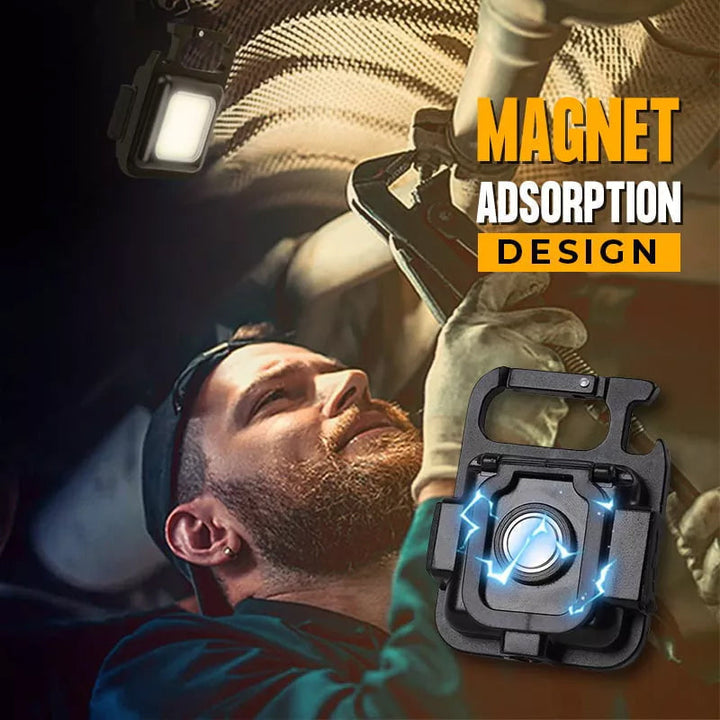 Unisex emergency light keychain with integrated bottle opener and carabiner