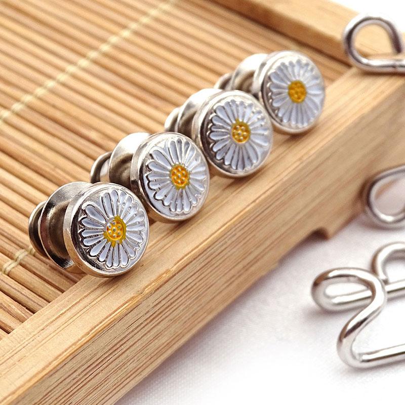 Unisex no-sew instant waist tightener buckle set for jeans & pants, silver metal finish