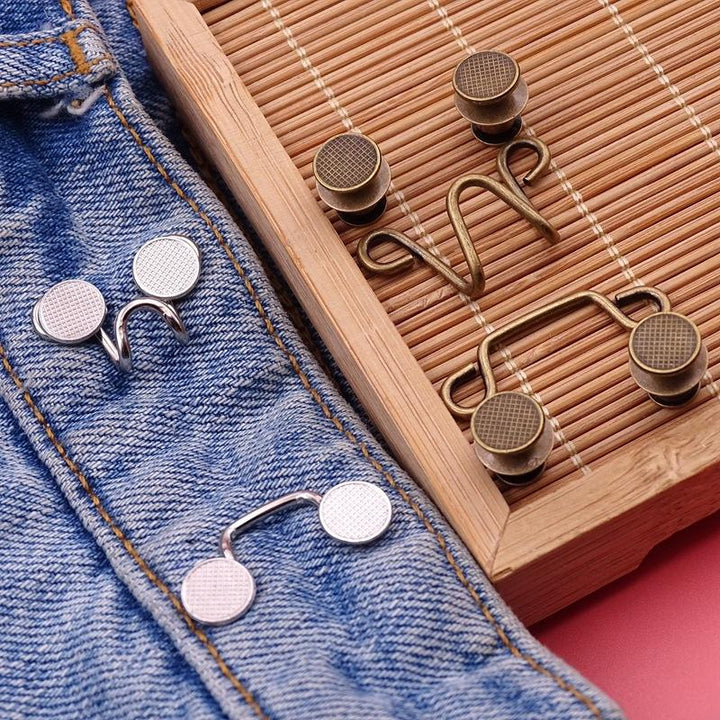 No-sew waist tightener buckle kit, complete with multiple buttons for various pants & jeans