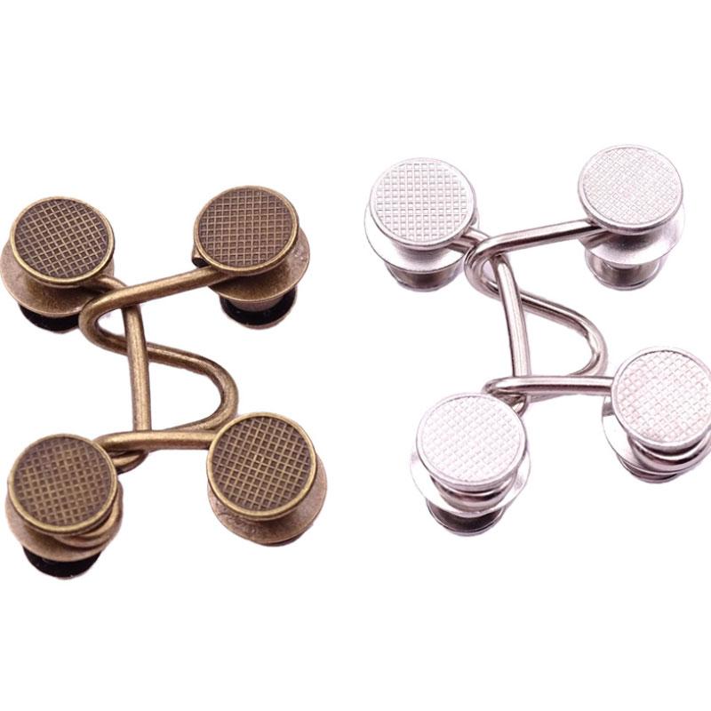 Silver metal waist reducer buckle set, instant no-sew solution for loose pants, clothing accessory