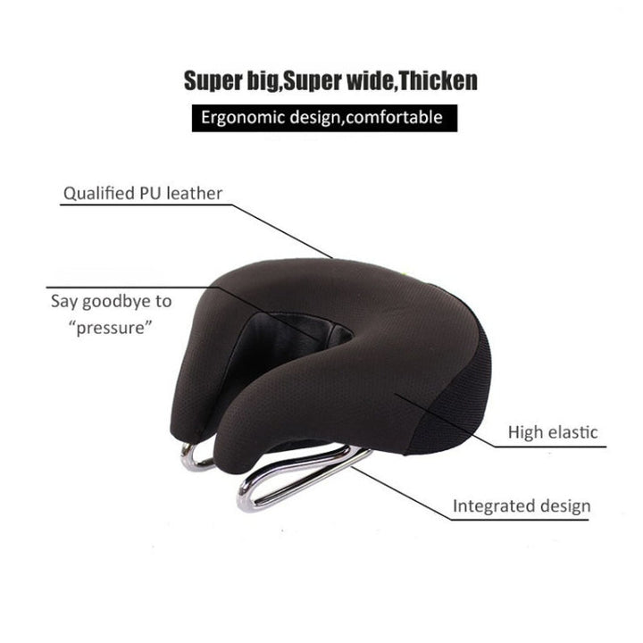 Thick soft padded nose-less bike saddle for improved cycling comfort. Unisex ergonomic seat for all bicycles.