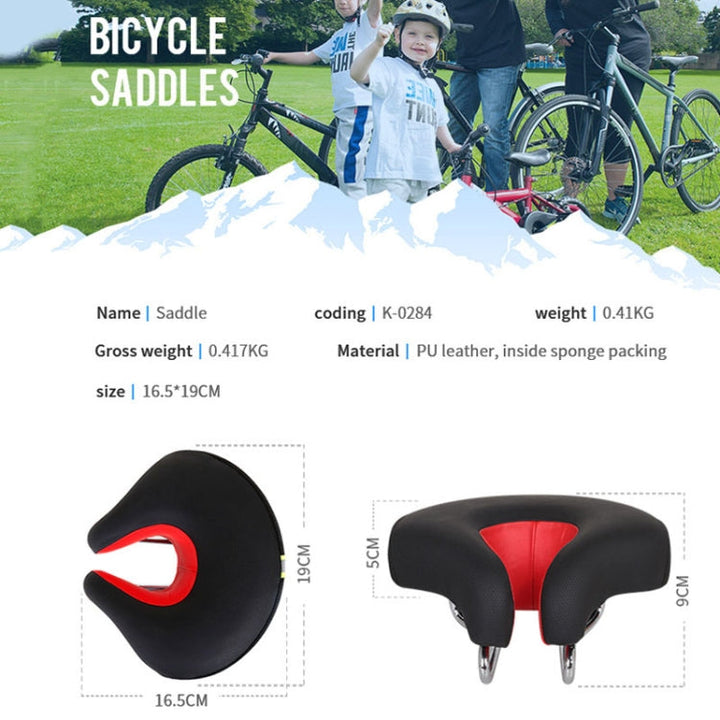 Padded unisex nose-less bike seat, shock-absorbing & ergonomic. Perfect for mountain bike and road bike riders.