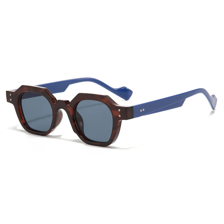 Close-up of unisex octagon frame sunglasses, highlighting the sleek design and UV protective lenses.