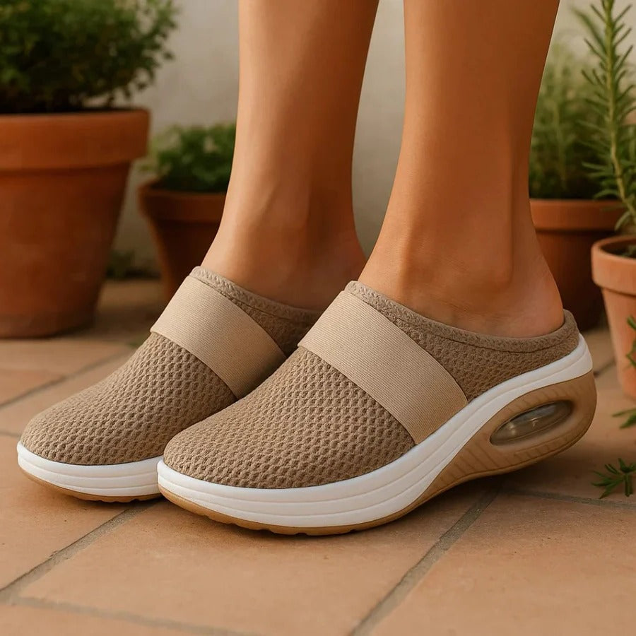 Pair of unisex comfort house shoes with orthopedic support, ready for indoor/outdoor daily wear & foot pain relief.