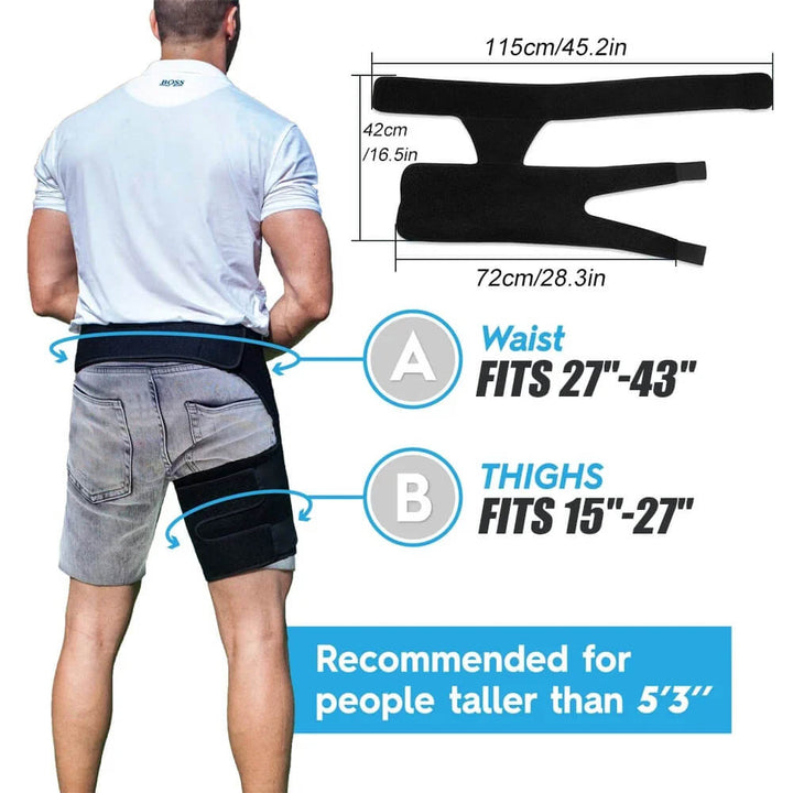 Athletic unisex hip brace for injury recovery, muscle support, and joint stability. Aids in pain relief.