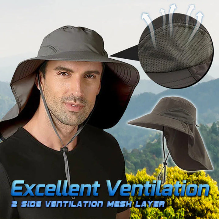 UV protection sunhat with wide brim and removable neck flap, perfect for outdoor activities