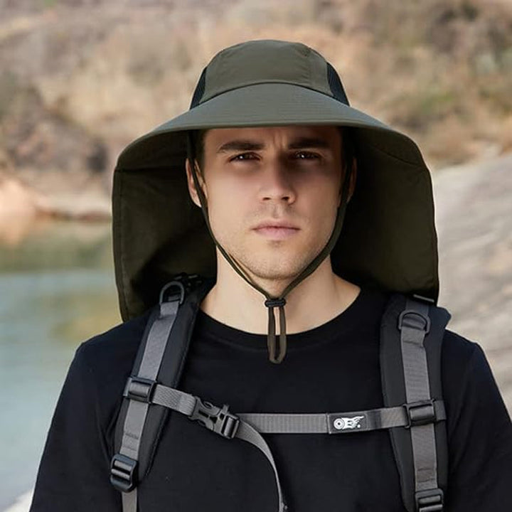 Lightweight travel hat: a unisex fisherman sunhat with breathable mesh and neck flap