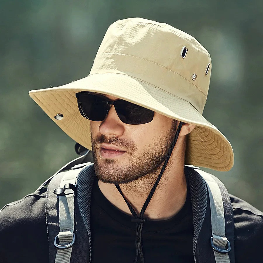 Lightweight & breathable unisex bucket hat with wide brim, adjustable for outdoor summer activities
