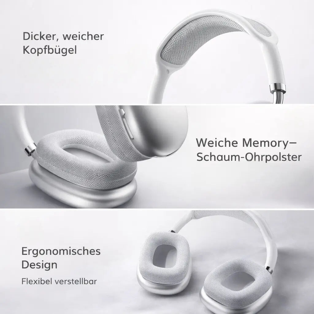 Portable wireless headphones, foldable design & advanced noise cancelling for travel.