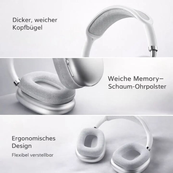Portable wireless headphones, foldable design & advanced noise cancelling for travel.
