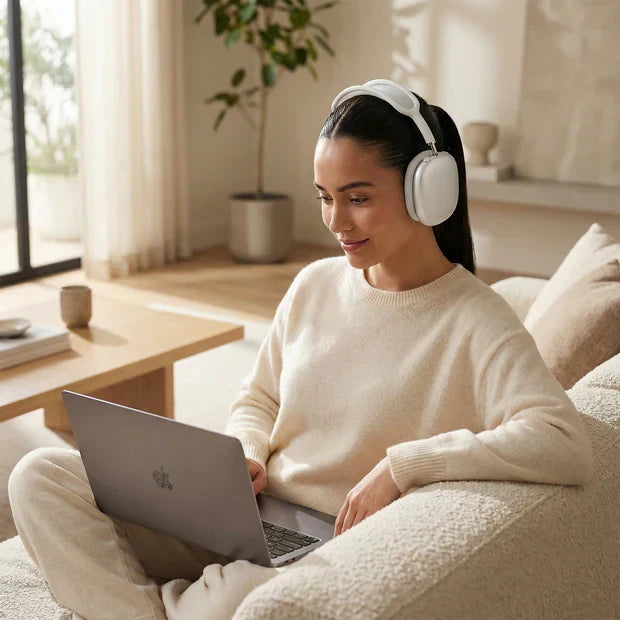Modern noise cancelling headphones, designed for comfortable, long-lasting wireless music enjoyment.