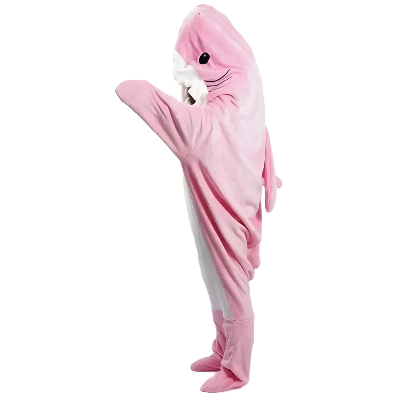 Adults' plush shark blanket hoodie. Super soft, cozy, and wearable loungewear. Perfect as a fun gift.