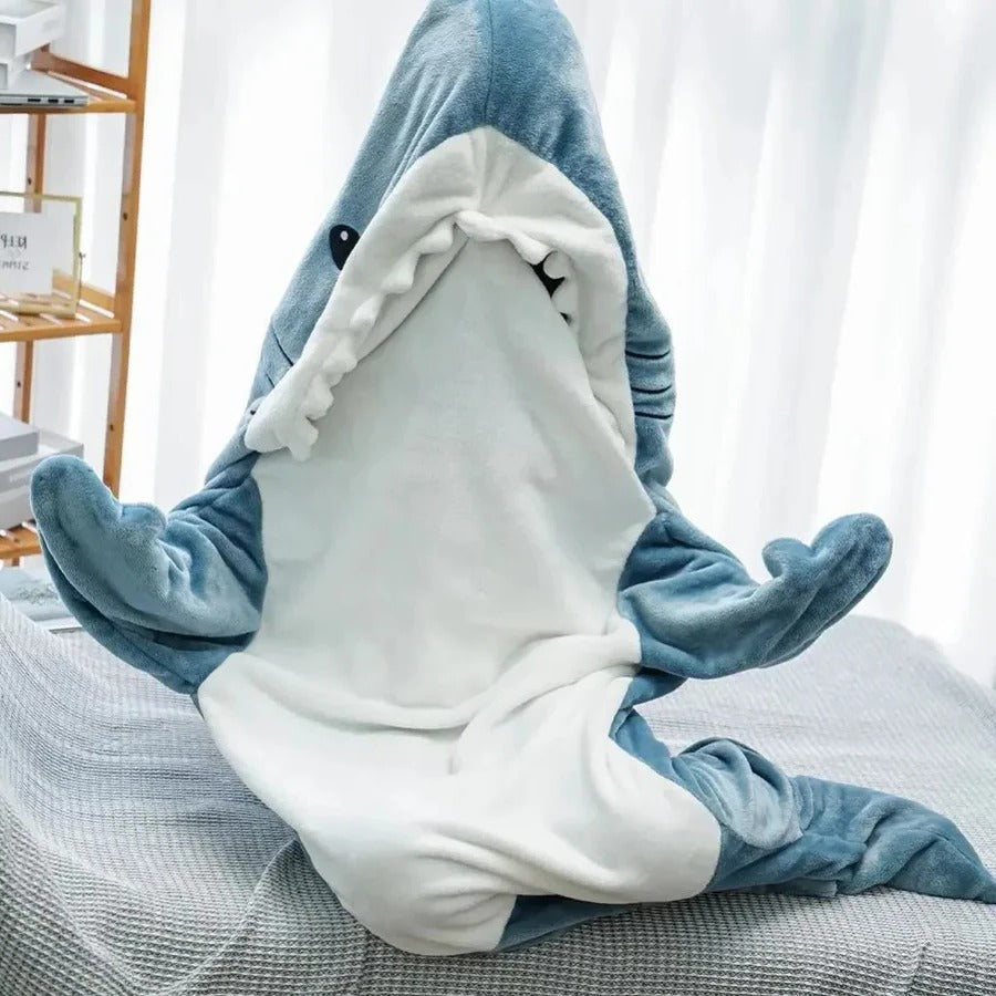 Warm unisex shark hoodie blanket. Oversized, comfortable, and soft wearable loungewear for ultimate coziness.