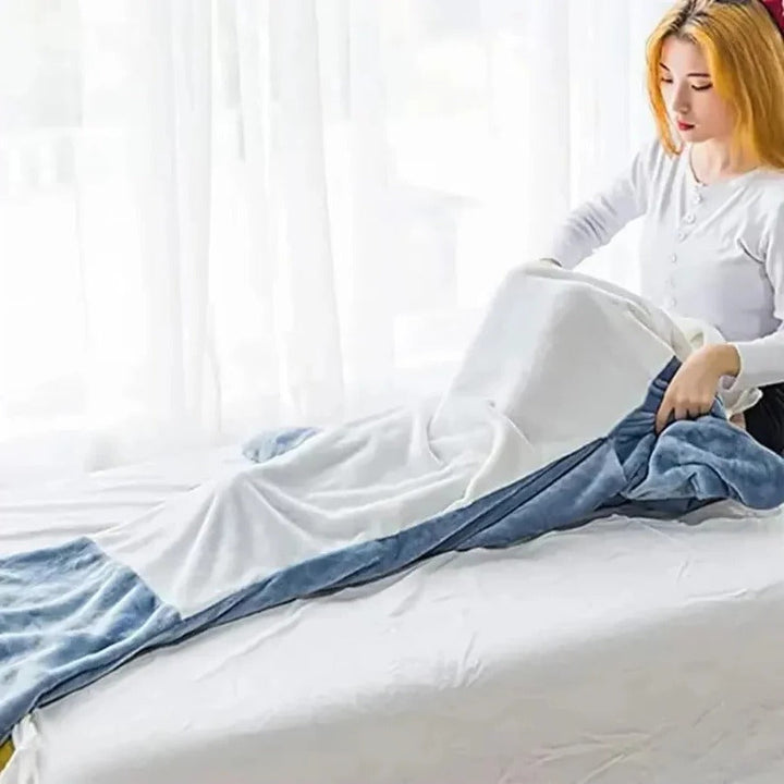 Cozy shark costume blanket hoodie. Soft, unisex loungewear, perfect for adults seeking warmth and fun.