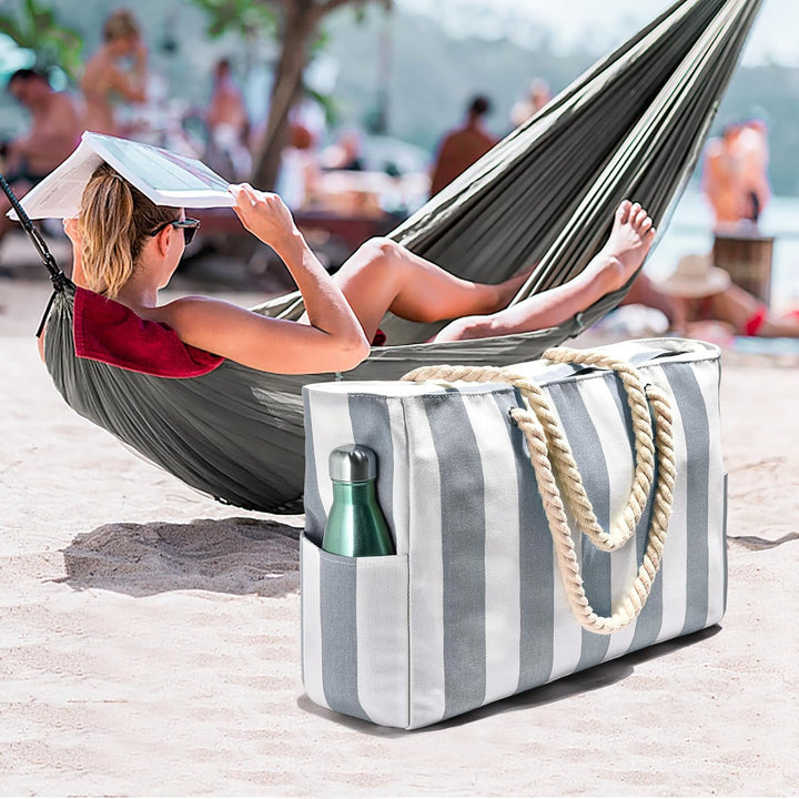 Spacious summer tote, perfect for long days at the beach or pool.