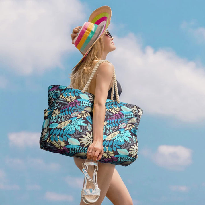 Oversized sandproof tote for packing everything you need for a fun day.