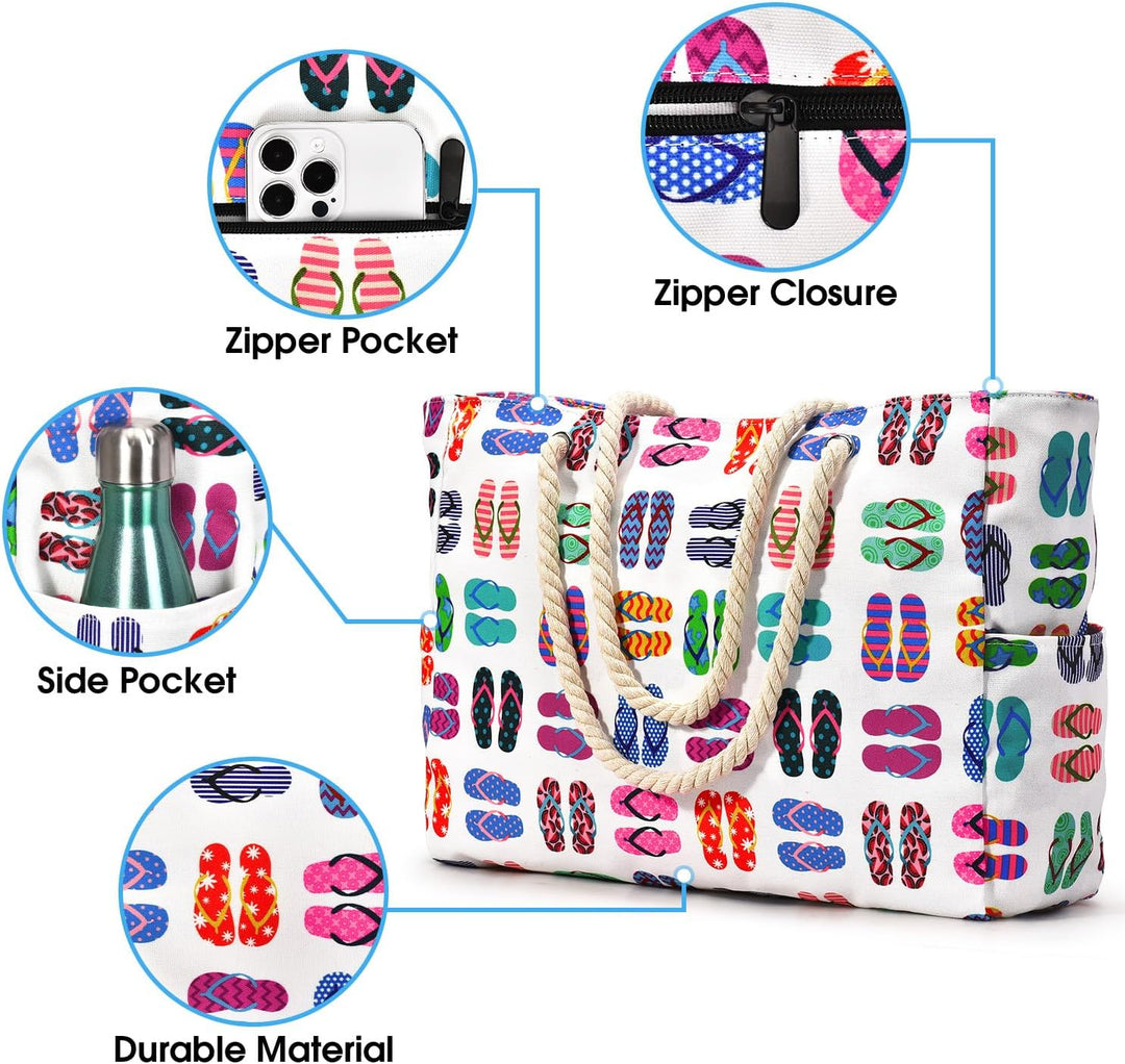 Sandproof oversized utility tote, simplifies beach and pool trips.