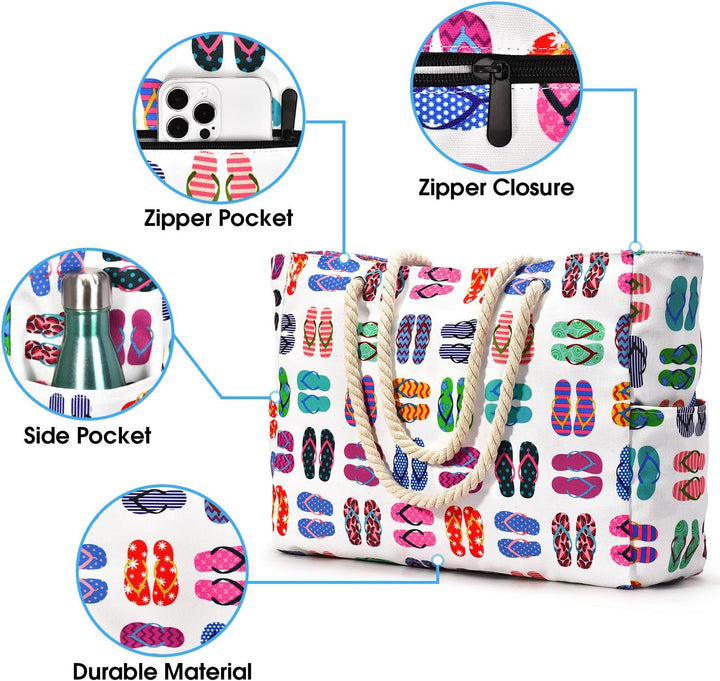 Sandproof oversized utility tote, simplifies beach and pool trips.