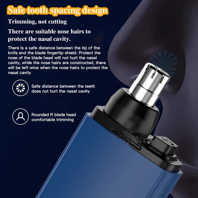Painless electric ear & nose groomer, against a clean, minimalist bathroom background