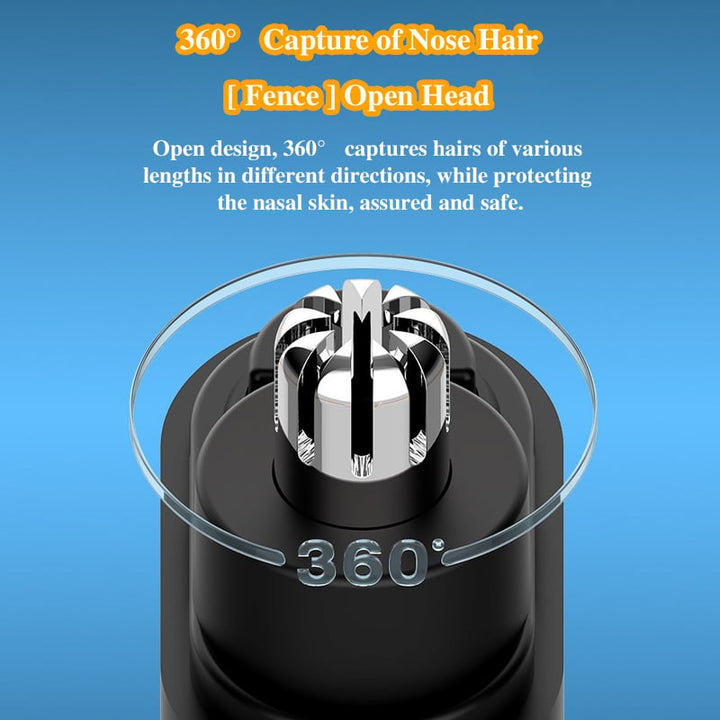 Complete set: portable nose & ear hair trimmer, charging cable, cleaning brush, user manual