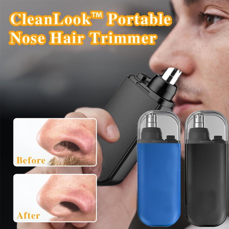 Close-up of the hypoallergenic stainless steel blade head of the nose and ear trimmer