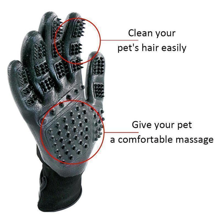 Pair of blue grooming gloves with soft silicone nubs for gentle deshedding & pet massage.