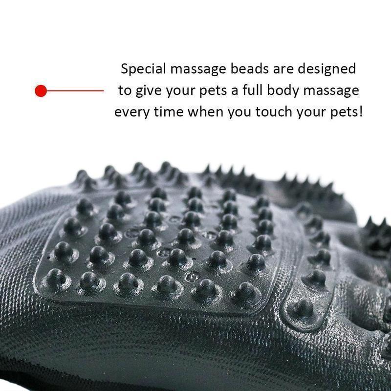 Close-up of the silicone nubs on a deshedding glove, designed for pet grooming and hair collection.