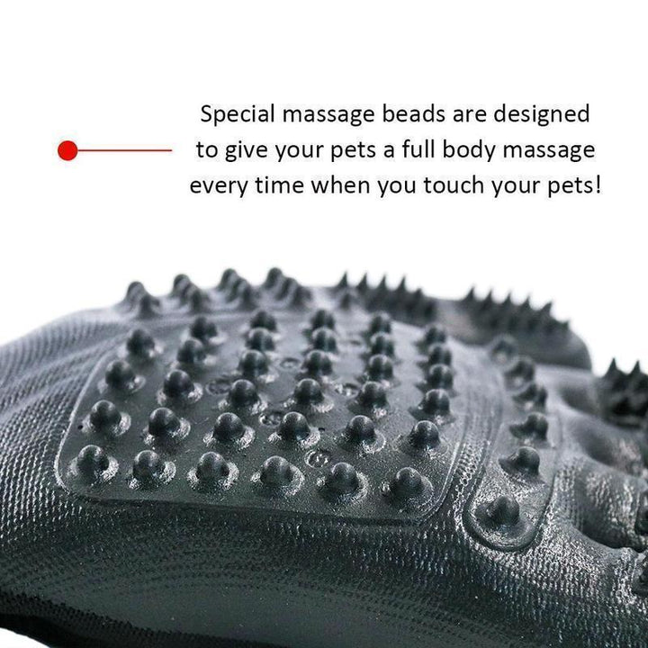 Close-up of the silicone nubs on a deshedding glove, designed for pet grooming and hair collection.