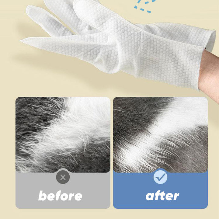Pet grooming wipes in a glove format for easy, mess-free cat & dog care