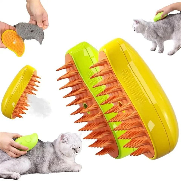 Unisex pet steam brush for gentle dog & cat grooming, effective hair removal & deshedding for a shiny coat.