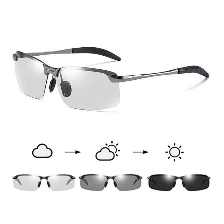 Unisex photochromic polarized anti-glare sunglasses, ideal for outdoor sports & UV protection.