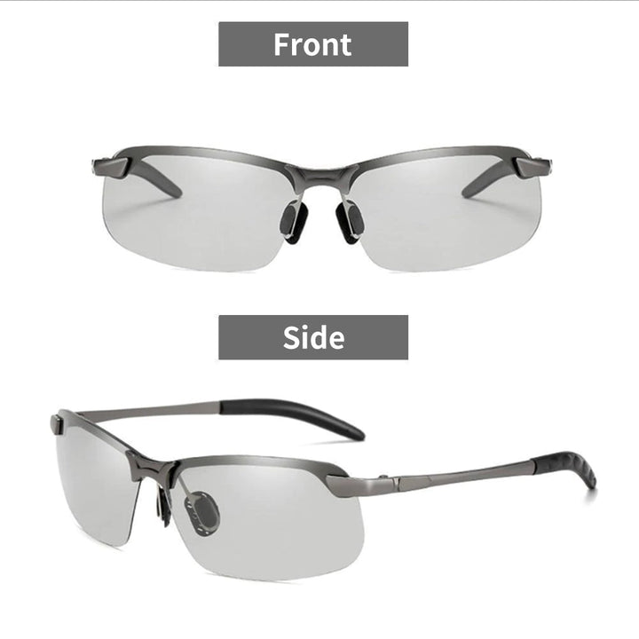 Modern unisex sunglasses with photochromic anti-glare polarized lenses, full UV defense.