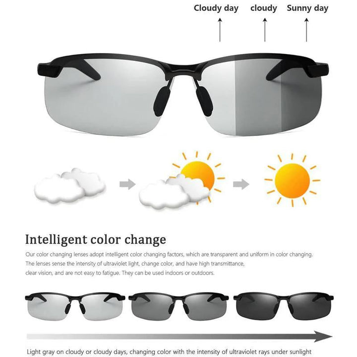 Light-adjusting unisex photochromic polarized anti-glare sunglasses, great for any sport.