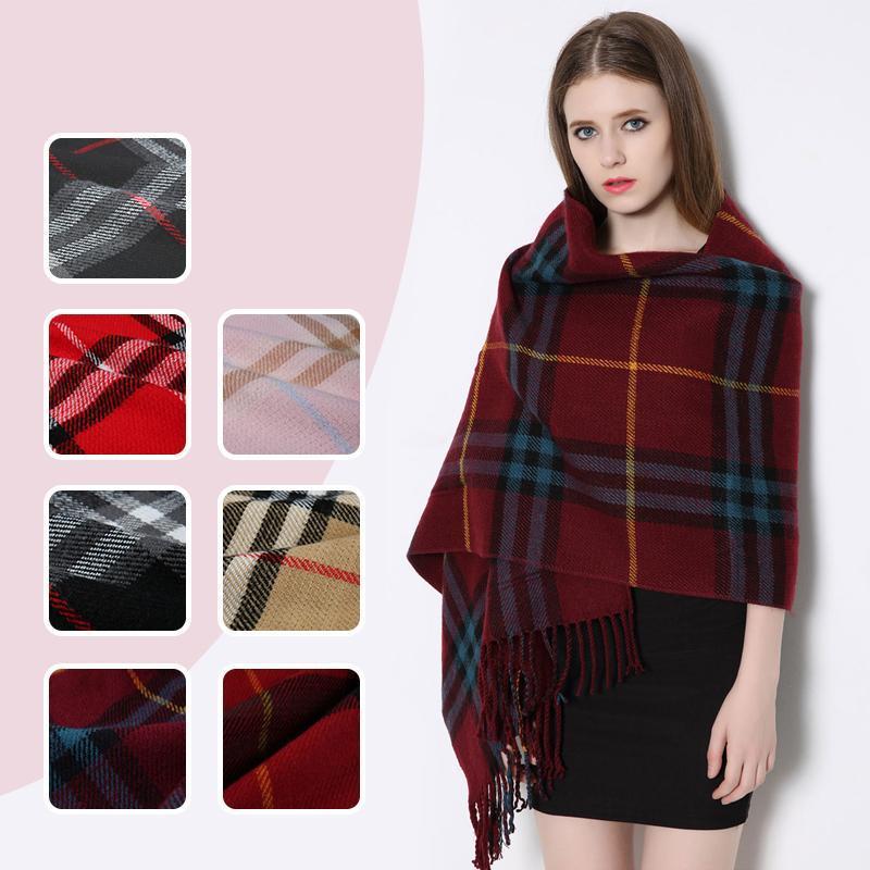 Unisex plaid wrap shawl with large pockets, cashmere feel, perfect for fall and winter comfort