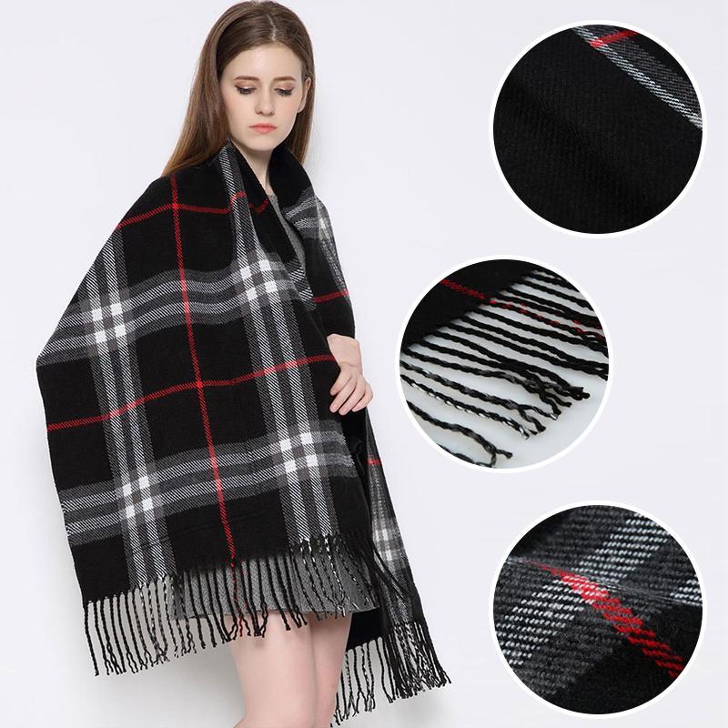 Bundle of unisex plaid wrap shawls with pockets in various complementary color combinations, warm options