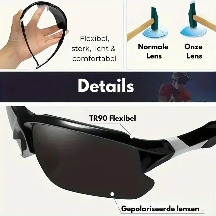 Polarized sports sunglasses for active men & women, offering lightweight design and comprehensive UV protection.