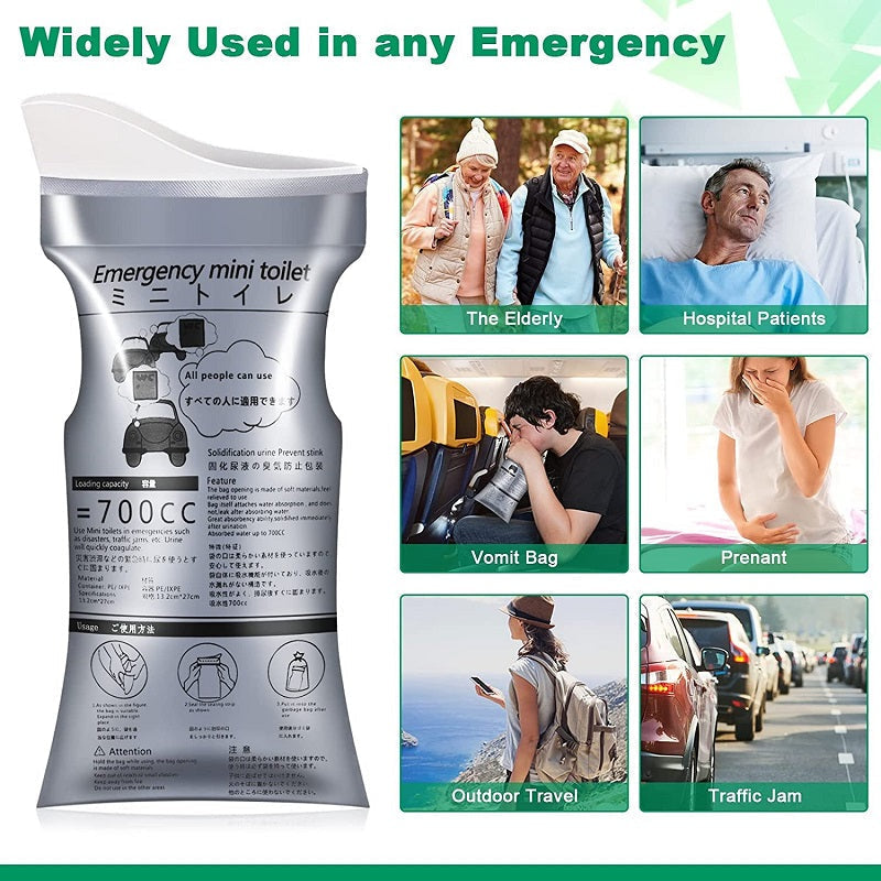 Unisex portable 700ML travel urinal bag for emergencies, car, camping, and motion sickness relief