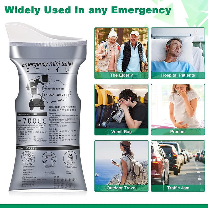 Unisex portable 700ML travel urinal bag for emergencies, car, camping, and motion sickness relief