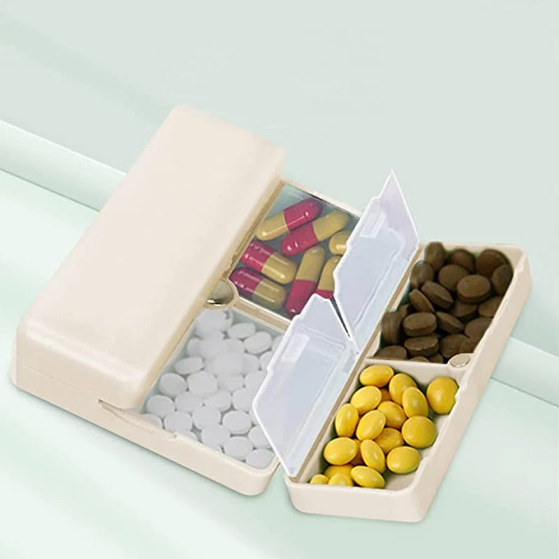 Ergonomic portable pill dispenser, magnetic design ensures secure closure for all 7 compartments