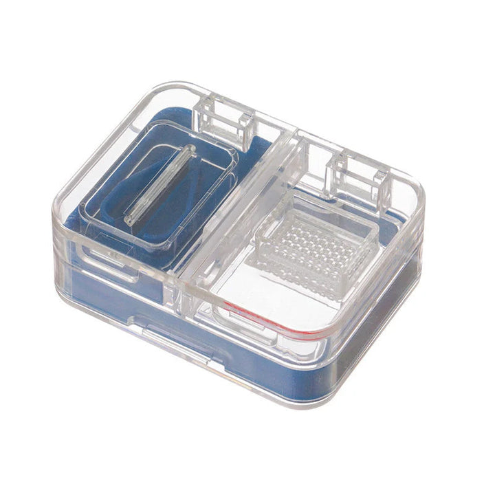 Compact medicine storage for travel, featuring multiple separated compartments