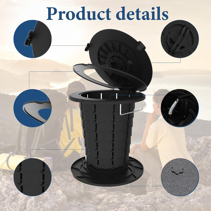 Portable toilet for camping gear, adjustable height and compact for outdoor comfort.