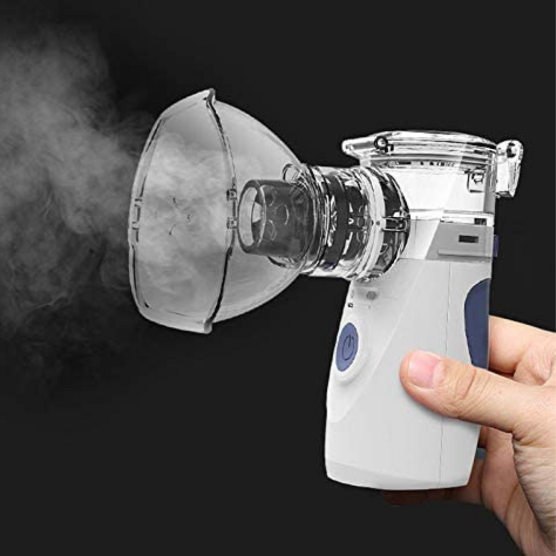 Portable nebulizer device for adults & kids, offering quiet ultrasonic mist for asthma treatment.