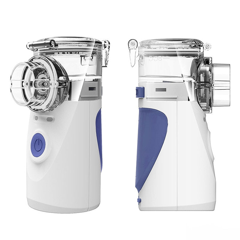 Close-up of portable nebulizer delivering fine, therapeutic mist for respiratory problems.